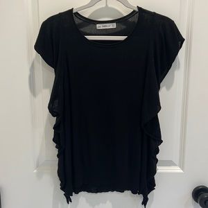 Zara ruffle knit top, black, size S